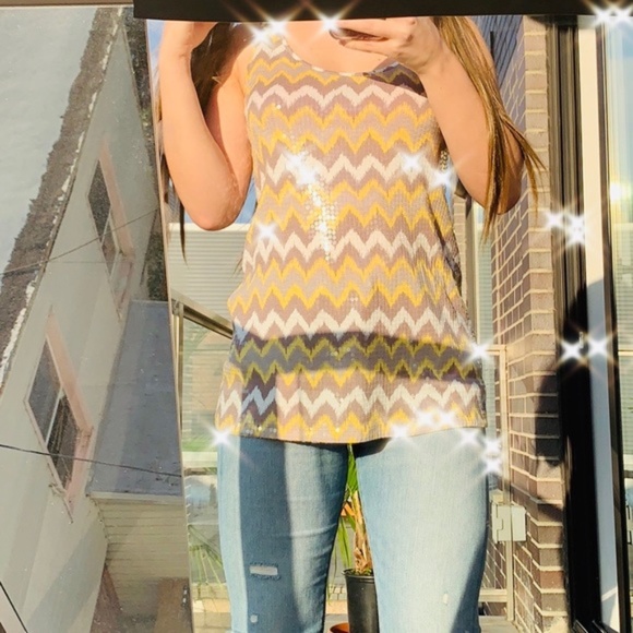 INC International Layers Concept Sequin Tank Top Chevron - Picture 8 of 16